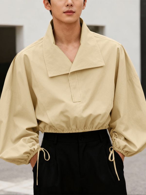 Men's Solid Color Waist-Fitted Collar Long Sleeve Shirt SKUL46083