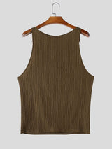 Men's Avant-Garde Double Metal Rings Cowl Neck Textured Crinkled Tank SKUL72415