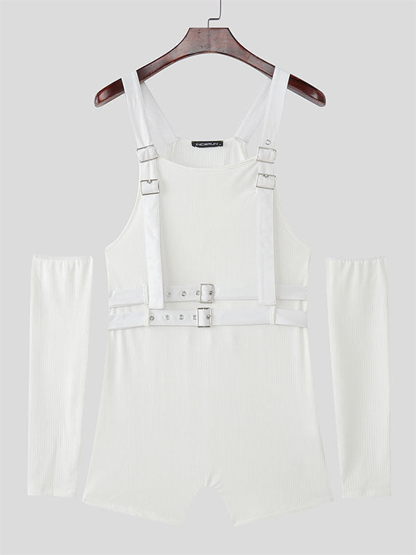 Men's Solid Color Texture Overall Bodysuit SKUL19018