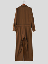 Men's Solid Tie Strap Casual Long Sleeve Jumpsuit SKUL28175