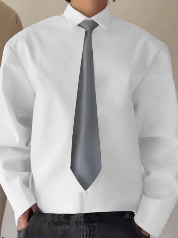 Men's Solid Tie-Shaped Cut Long Sleeve Shirt SKUL34010