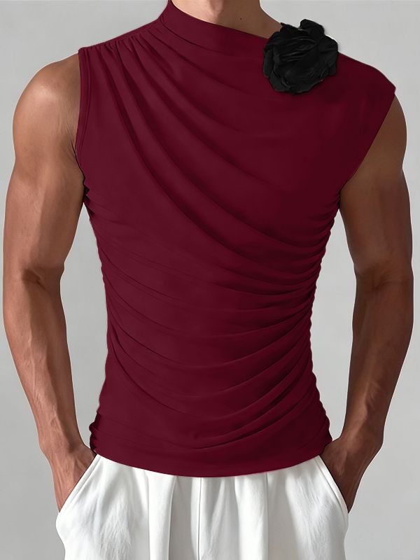 Men's 3D Floral Patchwork Pleated Knit Tank SKUL48644