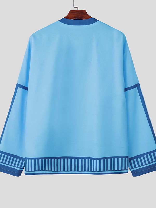 Men's Deconstructed Contrast Line Printed Long Sleeve Cardigan SKUL40106