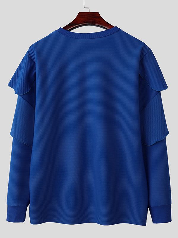 Men's Textured Ruffle Layered Crew Neck Long Sleeve T-shirt SKUL46331