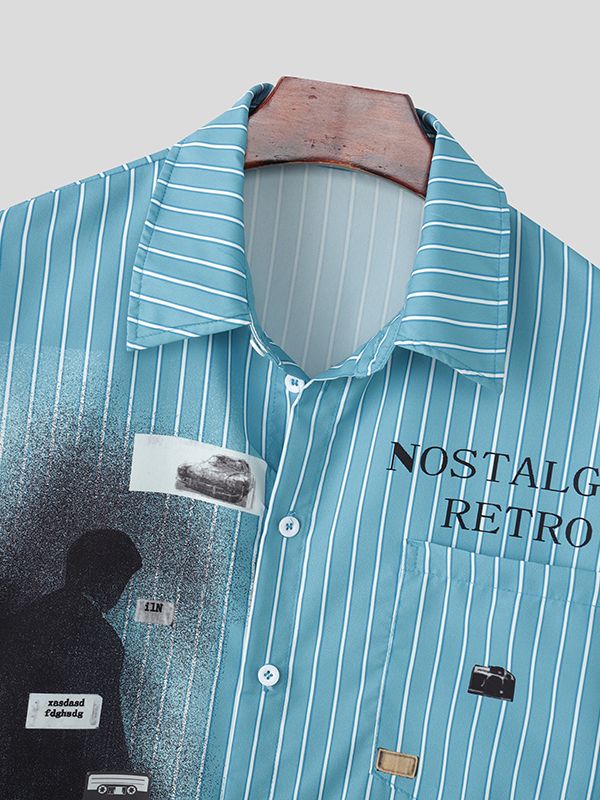 Men's Slogan Print Stripe Long Sleeve Shirt SKUL36405