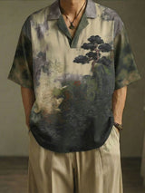 Men's Ink Style Landscape Print Gradient Short Sleeve T-shirt SKUL47727