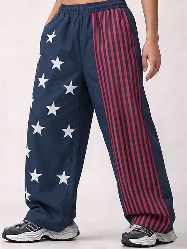 Men's Y2K Streetwear Asymmetrical Stars and Stripes Baggy Track Pant SKUL77442