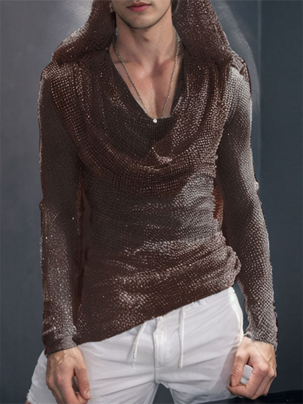 Mens Shimmer Sheer Hooded Long-Sleeve T-Shirt SKUK84560
