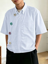 Men's Asymmetrical Striped Patchwork Oversized Colorful Button Shirt SKUL60812