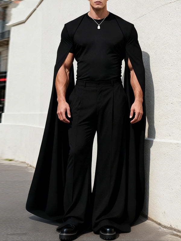 Men's Extra Long Split Knit Crew Neck T-Shirt SKUL49883