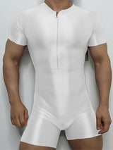 Mens Ice Silk Zip-Up Fitted Short Sleeve Bodysuit SKUL10799