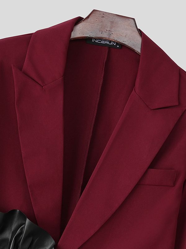 Men's Color Block Patchwork Ruffle Long Sleeve Blazer SKUL38940