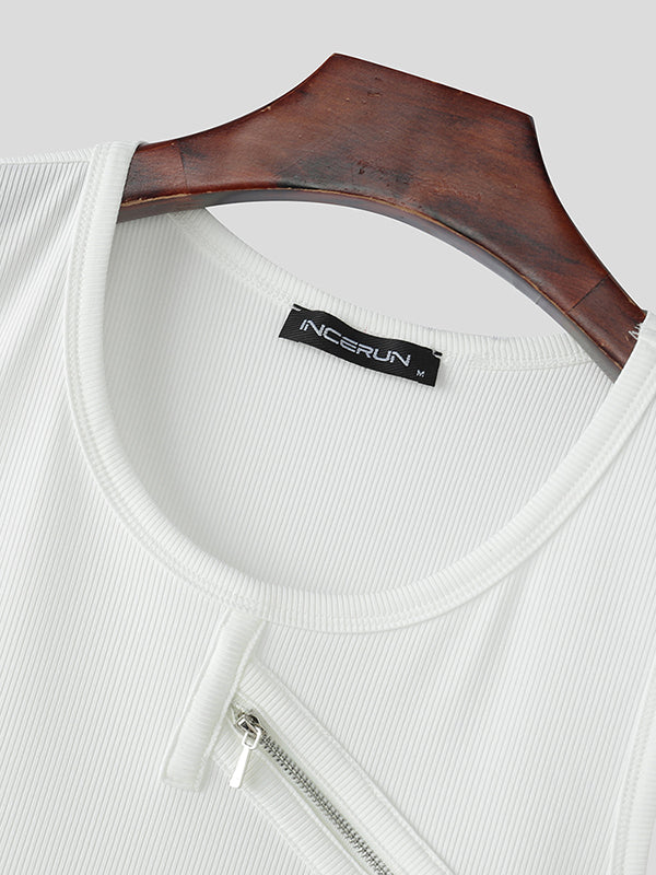 Mens Textured Asymmetrical Zip Sleeveless Tank SKUL01094