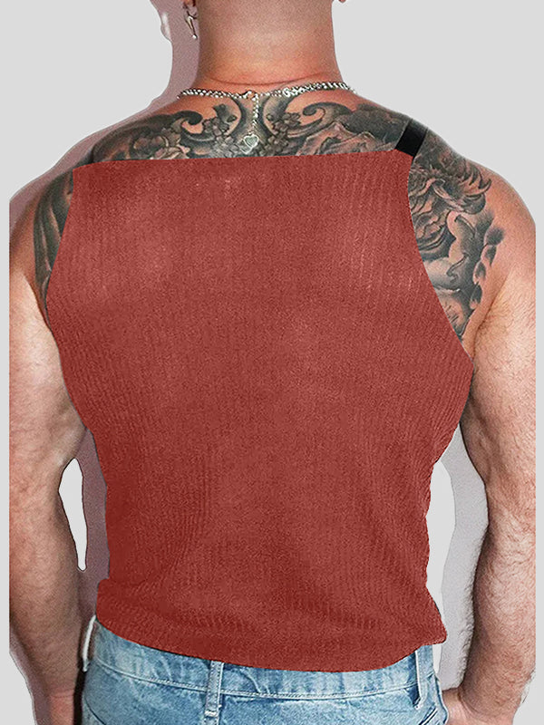 Mens Striped Textured Fitted Sleeveless Tank SKUL01119