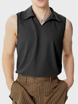 Mens Solid Lapel Knit Sleeveless Vest SKUK40550