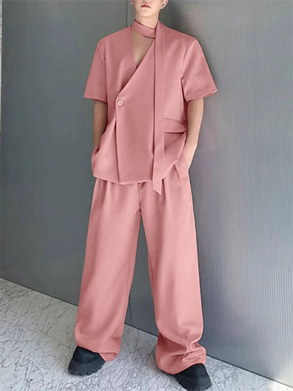 Mens Solid Color Loose Fit Two Pieces Outfit SKUL15638