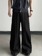 Men's Clean-Fit Casual Daily Commute Pin-Tuck Seam Welt Pocket Wide-Leg Pant SKUL85943