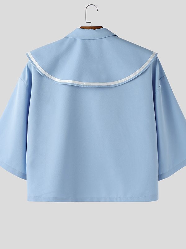 Men's Sailor Collar Contrast Color Short Sleeve Shirt SKUL41297