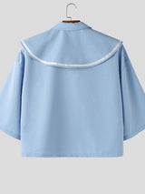 Men's Sailor Collar Contrast Color Short Sleeve Shirt SKUL41297