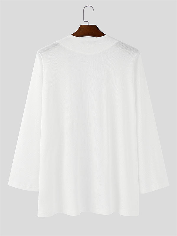 Men's Solid Color Textured 3/4 Length Sleeve Cardigan SKUL25829