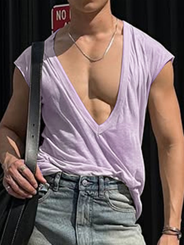 Mens Sheer Loose Deep V-Neck Sleeveless Tank SKUL02176