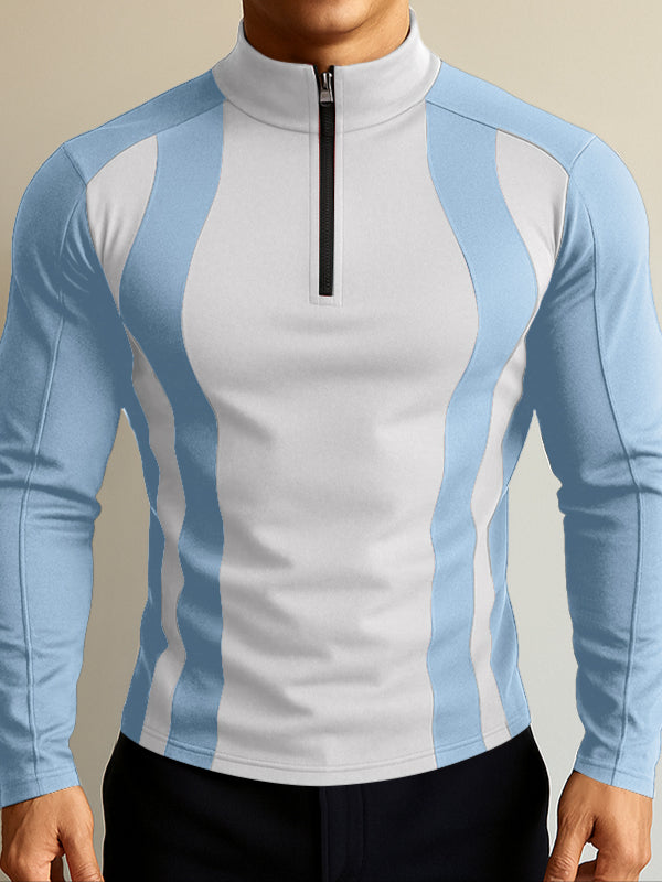 Men's Color Block Slim Fit Zipper Long Sleeve T-Shirt SKUL28130
