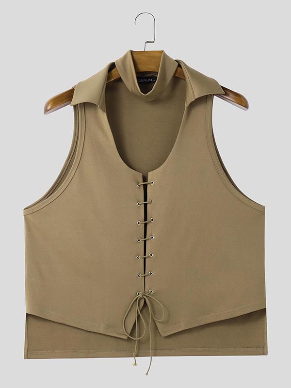 Mens Drawstring Crisscross Design Casual Tank SKUK94626