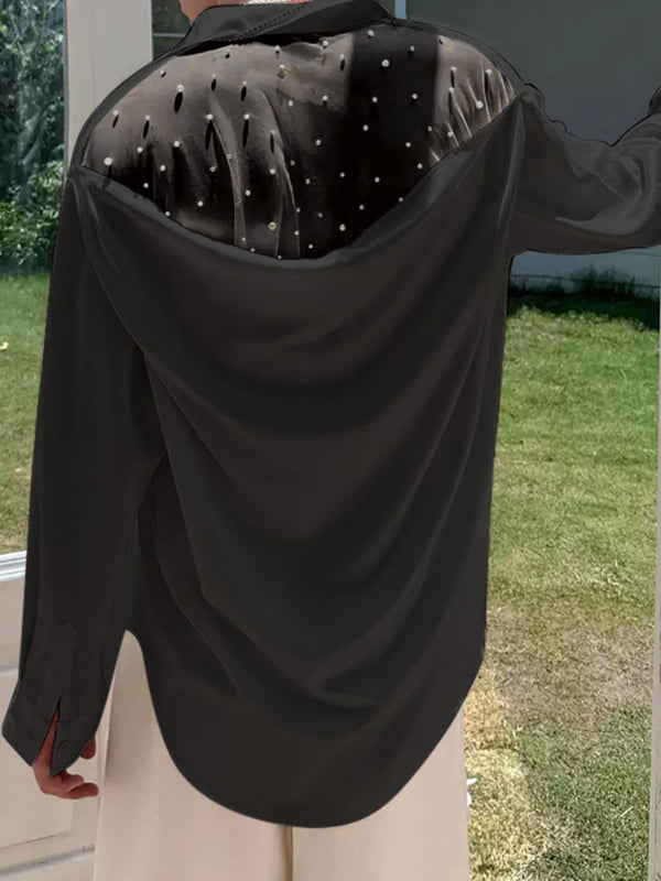 Men's Back Sheer Mesh Patchwork Long Sleeve Shirt SKUL27369