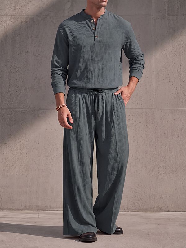 Men's Retro Beach Vacation Cotton Linen Blend Drawstring Waist Two Pieces Outfit SKUL84572