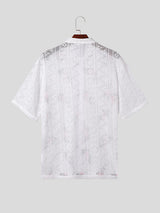 Mens Hollow See Through Floral Print Shirt SKUK51739