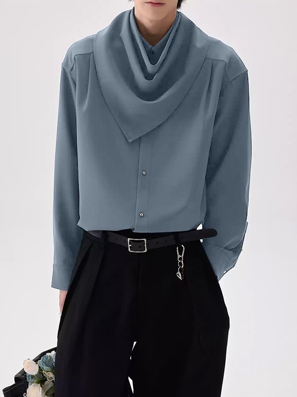 Men's Solid Color Bandana Collar Long Sleeve Shirt SKUL41266