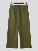 Men's Avant-Garde High Street Curved Flap Overlay Rivet Detail Baggy Floor Length Wide Leg Pant SKUL81732