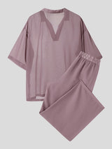 Men's Vintage Cuban Collar Sheer Mesh Oversized Two Pieces Outfit SKUL70592