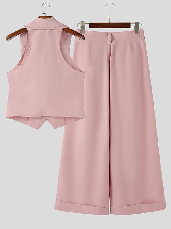 Men's Floral Embroidery Turn Down Collar Two Pieces Outfit SKUL38945