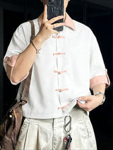 Men's New Chinese Style Color-Block Accents Boxy Shirt SKUL62070