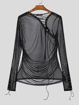 Men's Sheer Mesh Eyelet Long Sleeve T-Shirt SKUL24799