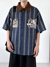 Men's Cartoon Animal Stripe Print Short Sleeve Shirt SKUL50070