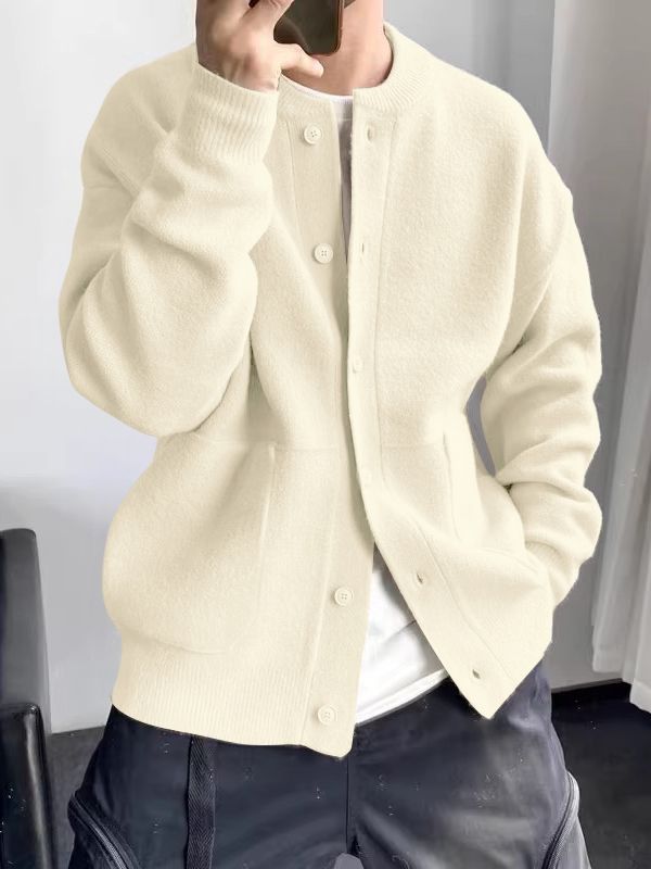 Men's Solid Color Knitted Long Sleeve Cardigan SKUL34481