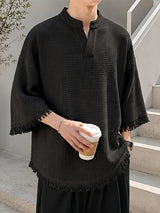 Men's Avant-Garde Modern Neo-Chinese Zen Waffle Knit Drop Shoulder T-shirt SKUL73499