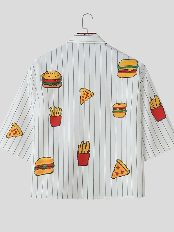 Men's Fun Print Color Block Striped Short Sleeve Shirt SKUL35037