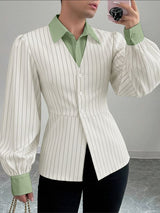 Men's Striped Color Block Cinched Waist Long Sleeve Shirt SKUL41383
