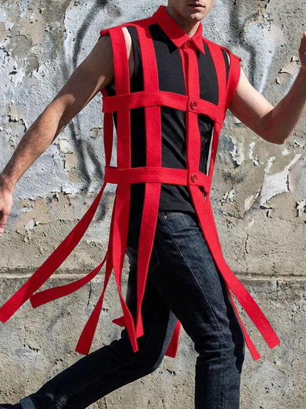 Men's Avant-Garde Deconstructed Cage Hollow-Out Longline Shirt SKUL54587