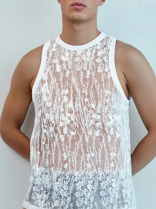 Mens Solid Color Sheer Mesh Tank SKUK95740