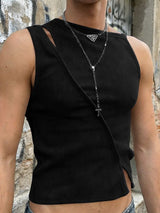 Men's Avant-Garde Deconstructed Asymmetry Layered Texture Tank SKUL58713