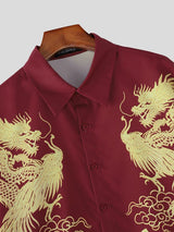 Men's New Chinese Style Dragon & Phoenix Print Asymmetrical Jagged Hem Shirt SKUL52937