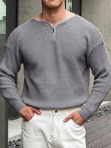 Mens Solid Quarter Zip Knit Pullover Sweater SKUK39560