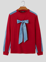 Mens Bowknot Patchwork Long-Sleeve T-Shirt SKUK92859