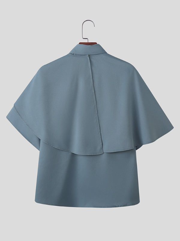 Mens Plain Tie-Neck Short-Sleeve Shirt SKUL27358