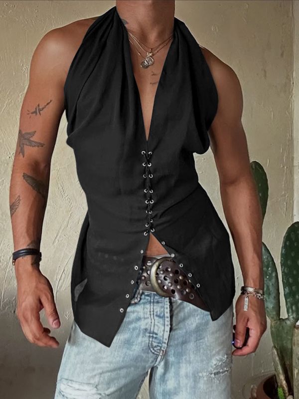 Men's Solid Color Drawstring Waist Tank SKUL45385