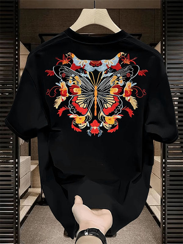 Mens Ethnic Butterfly Print Crew Neck T-Shirt SKUK71633